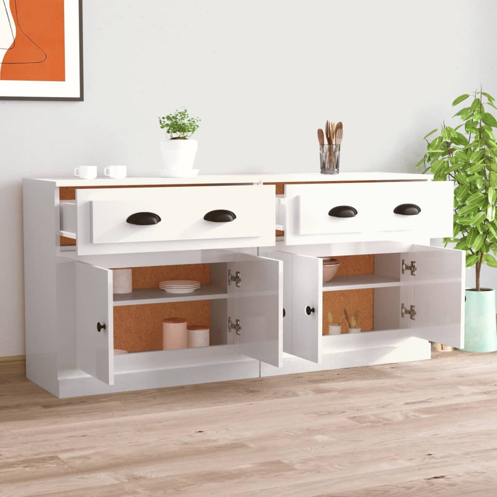 Credenze 2 pz Bianco Lucido in Legno Multistrato - homemem39