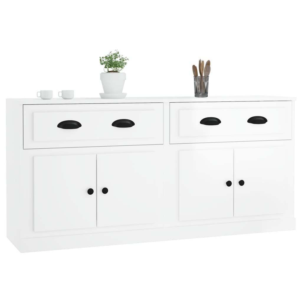 Credenze 2 pz Bianco Lucido in Legno Multistrato - homemem39