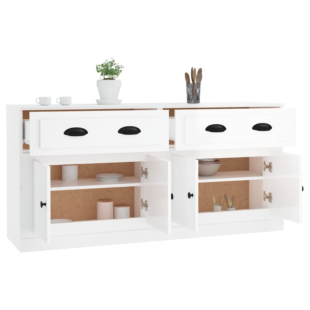 Credenze 2 pz Bianco Lucido in Legno Multistrato - homemem39