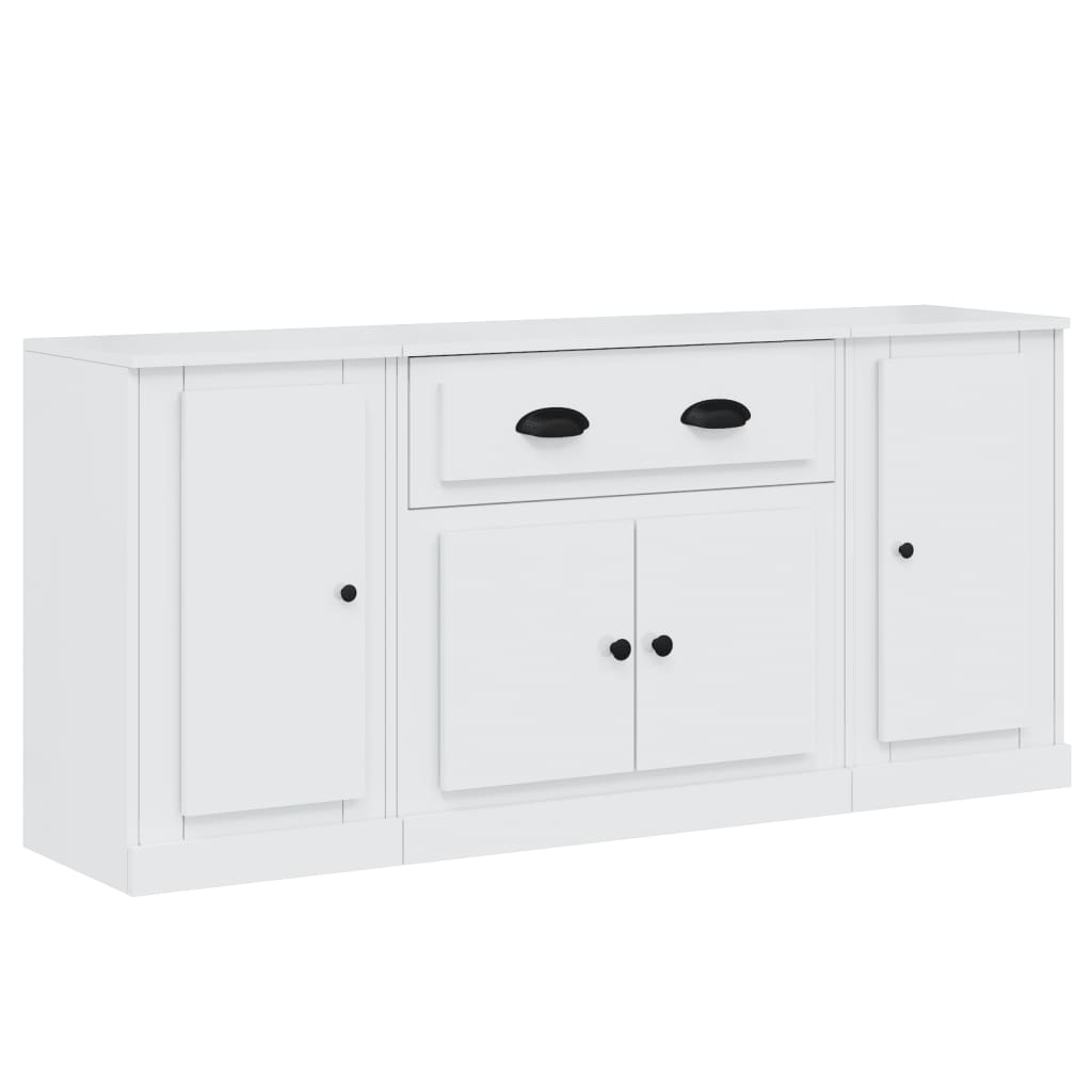 Credenze 3 pz Bianco Lucido in Legno Multistrato - homemem39