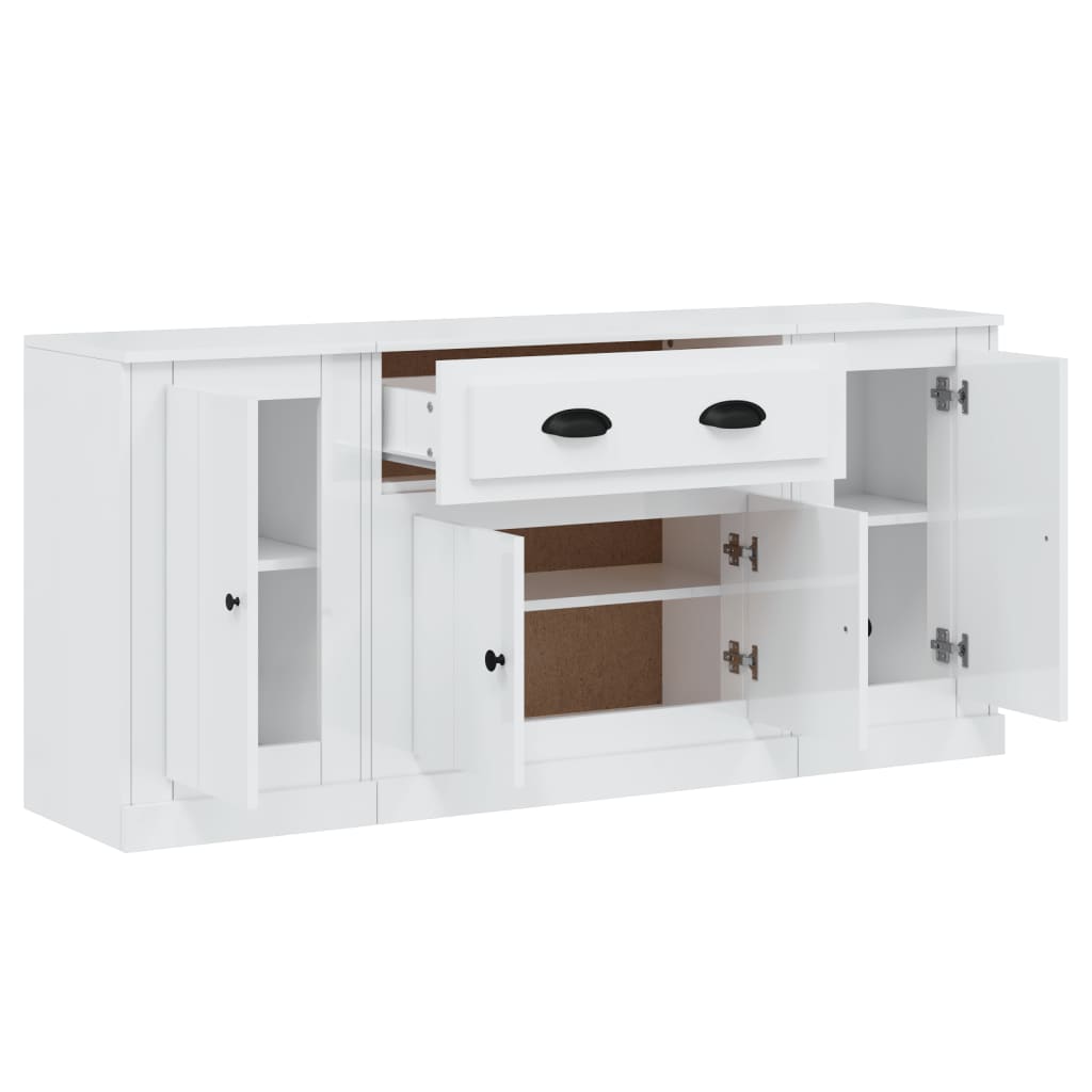 Credenze 3 pz Bianco Lucido in Legno Multistrato - homemem39