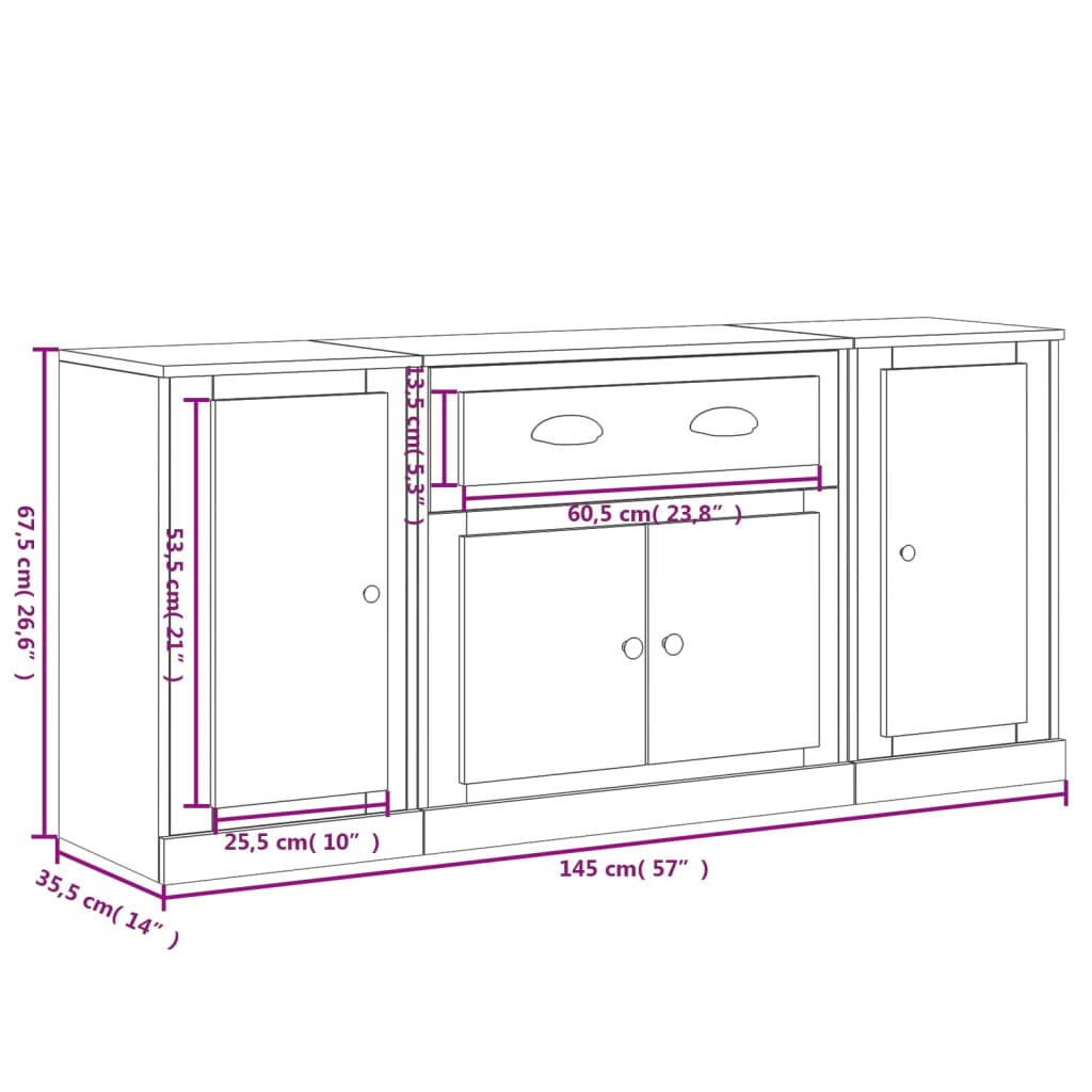 Credenze 3 pz Bianco Lucido in Legno Multistrato - homemem39