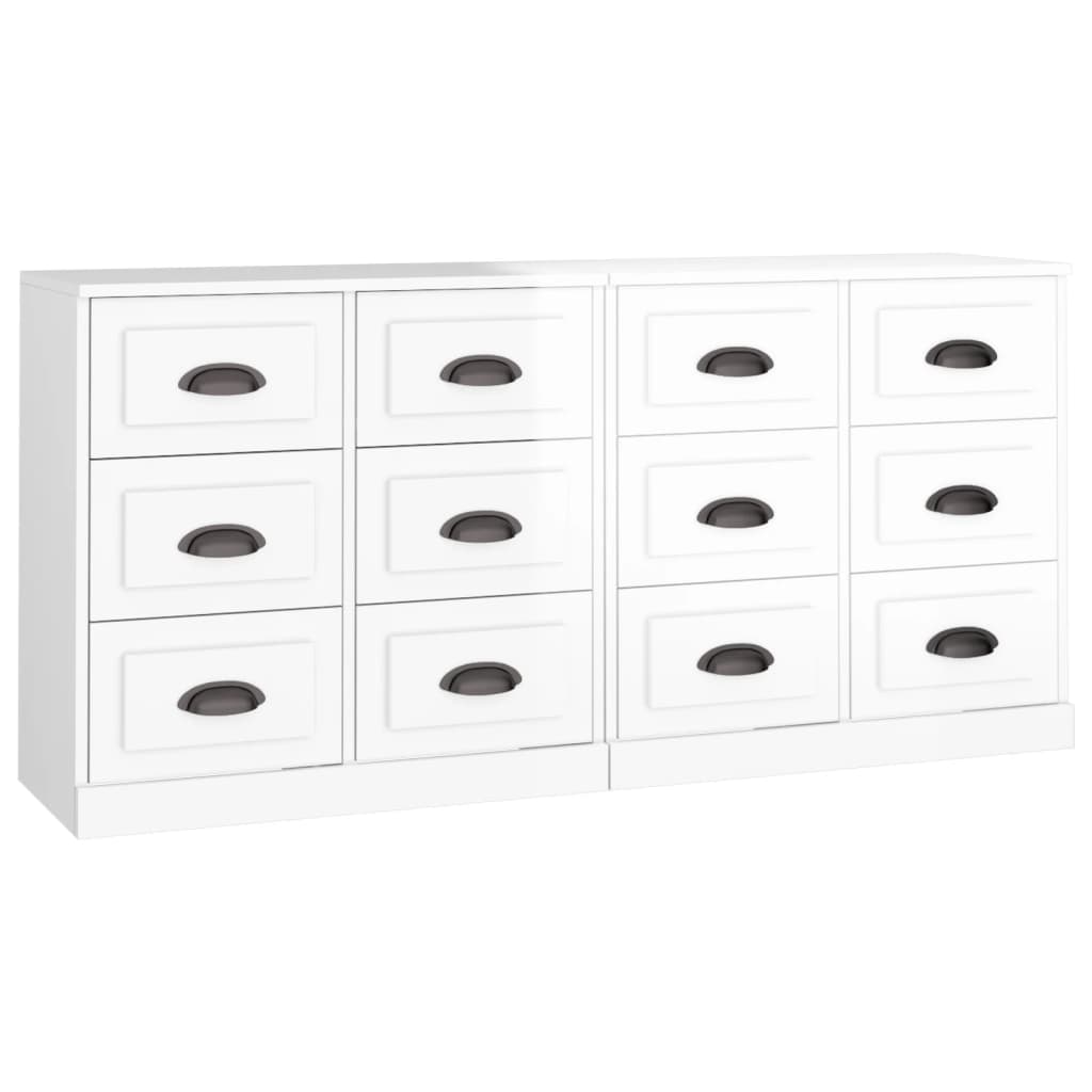 Credenze 2 pz Bianco Lucido in Legno Multistrato - homemem39