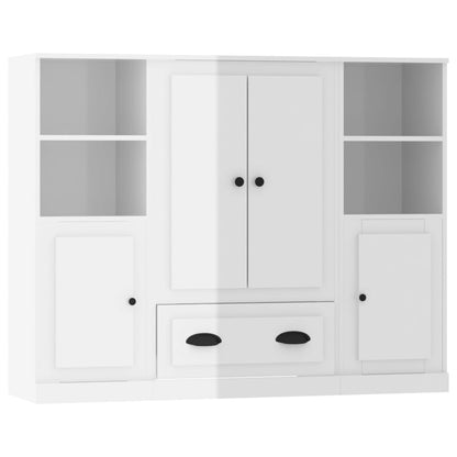 Credenze 3 pz Bianco Lucido in Legno Multistrato - homemem39