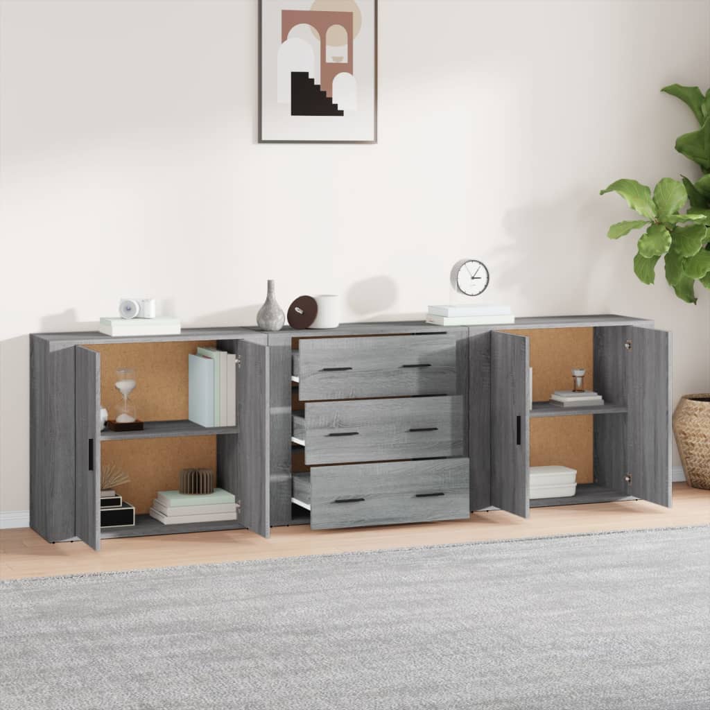 Credenze 3 pz Grigio Sonoma in Legno Multistrato - homemem39