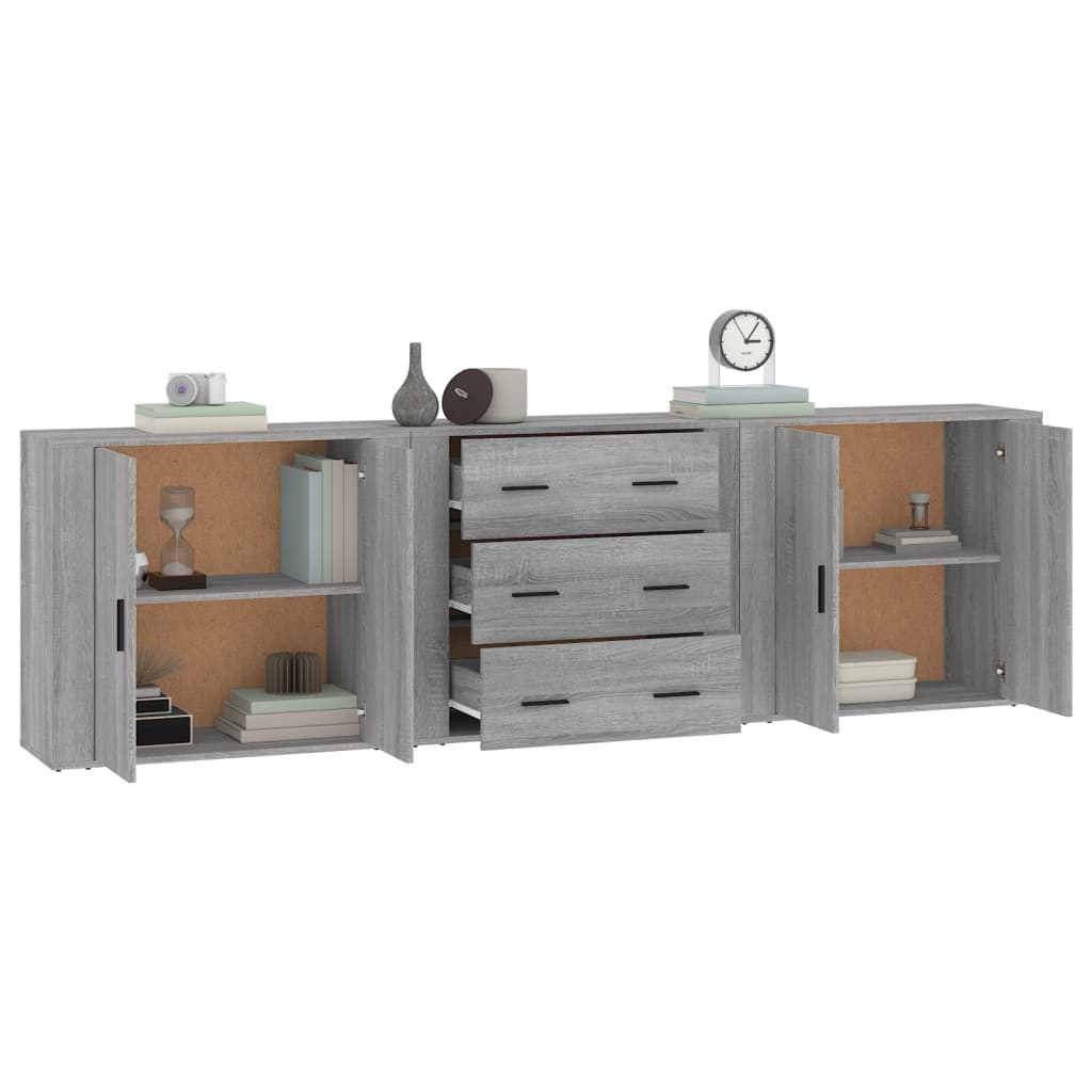 Credenze 3 pz Grigio Sonoma in Legno Multistrato - homemem39