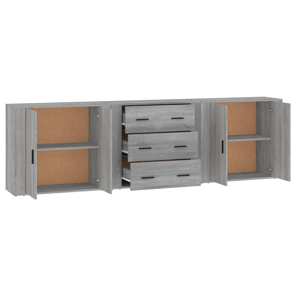 Credenze 3 pz Grigio Sonoma in Legno Multistrato - homemem39