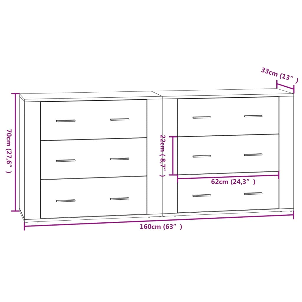 Credenze 2 pz Nere in Legno Multistrato - homemem39