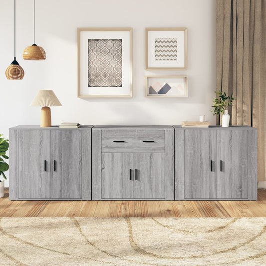 Credenze 3 pz Grigio Sonoma in Legno Multistrato - homemem39