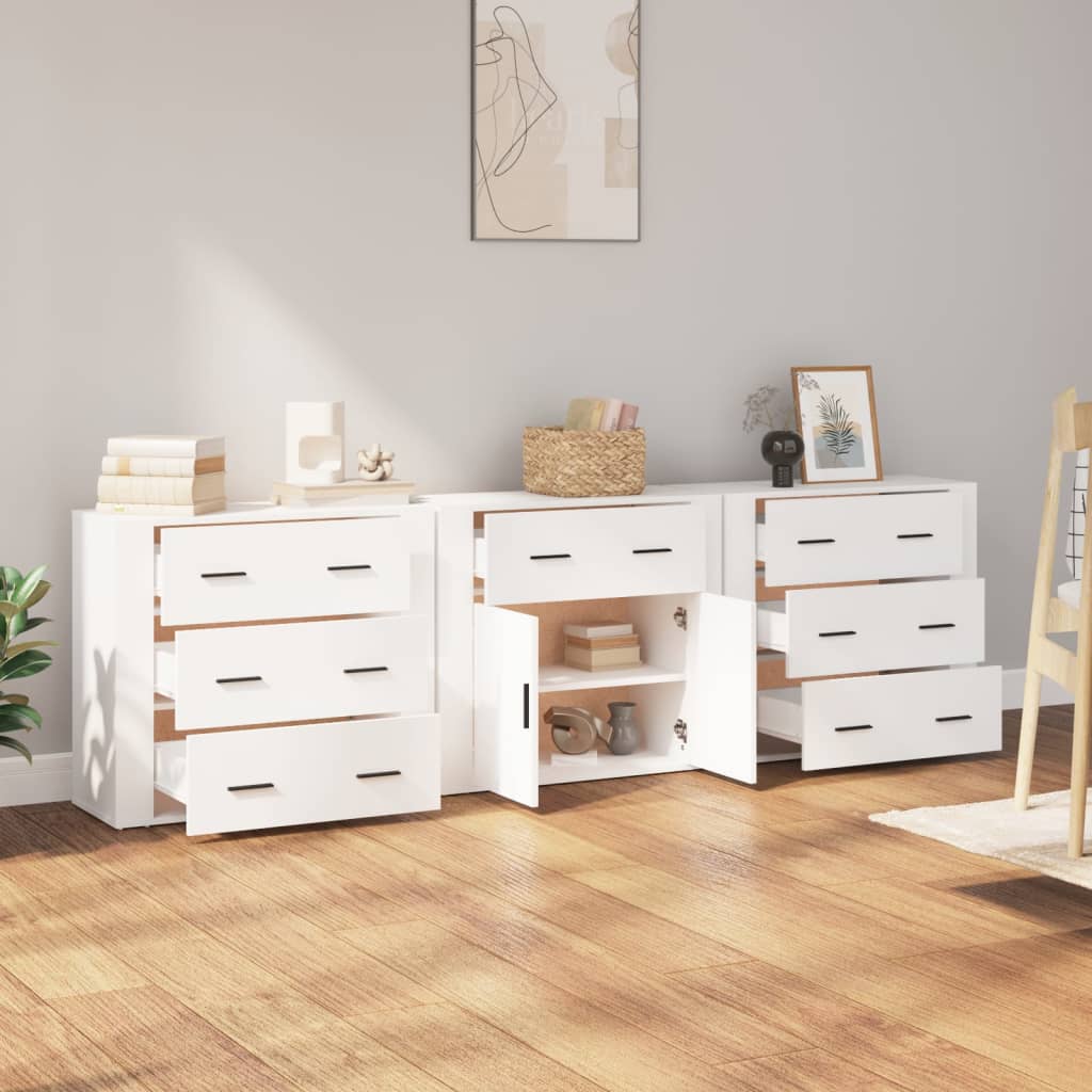 Credenze 3 pz Bianco in Legno Multistrato - homemem39