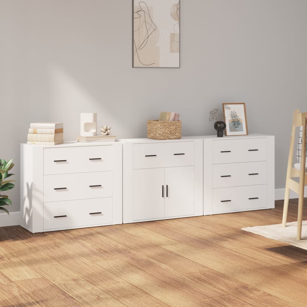 Credenze 3 pz Bianco in Legno Multistrato - homemem39