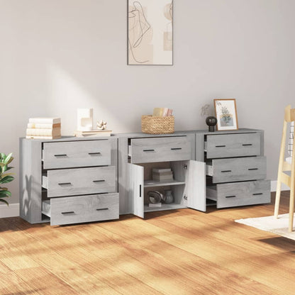 Credenze 3 pz Grigio Sonoma in Legno Multistrato - homemem39