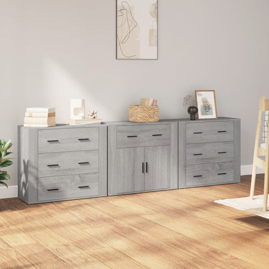 Credenze 3 pz Grigio Sonoma in Legno Multistrato - homemem39