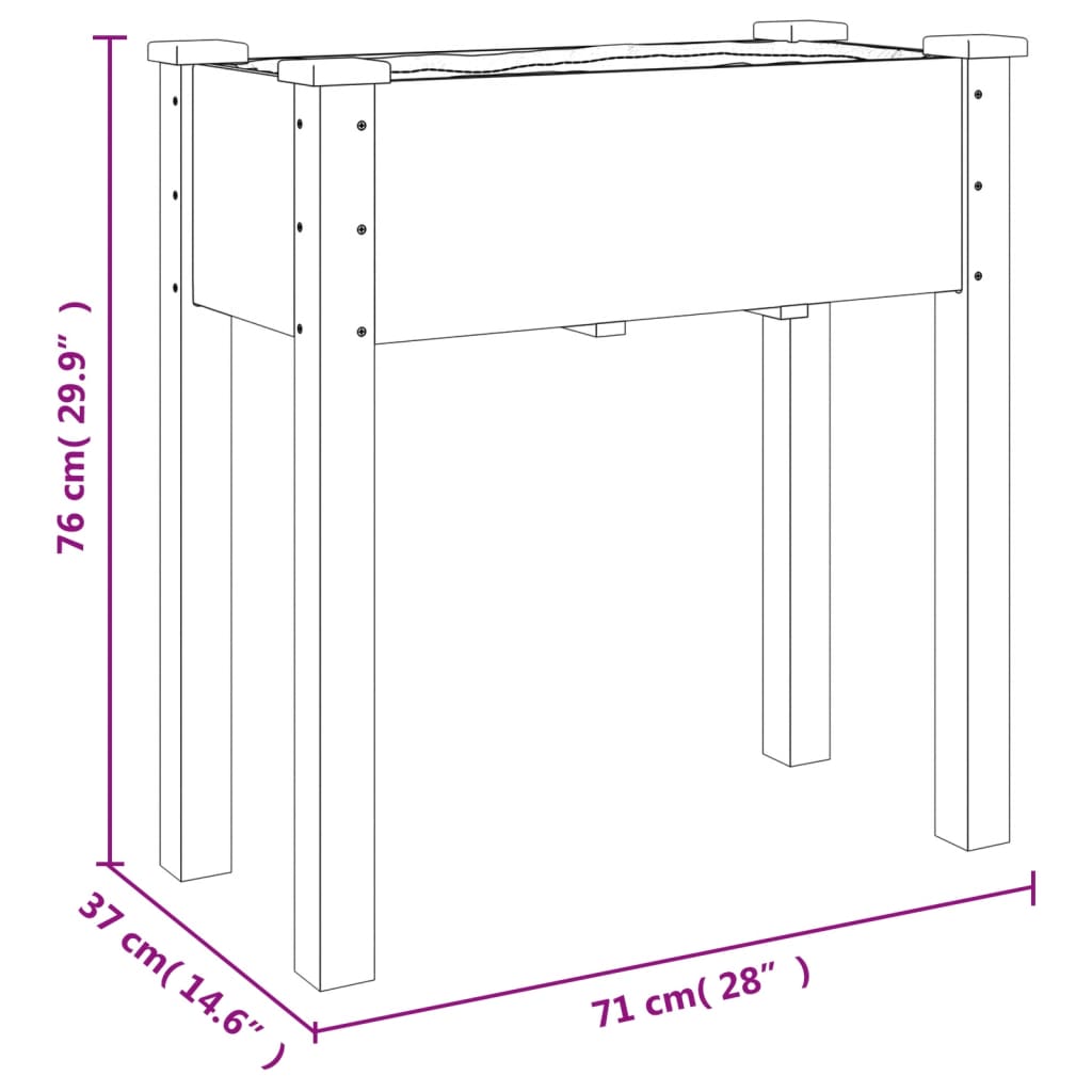 Fioriera con Fodera 71x37x76 cm Legno Massello di Abete - homemem39