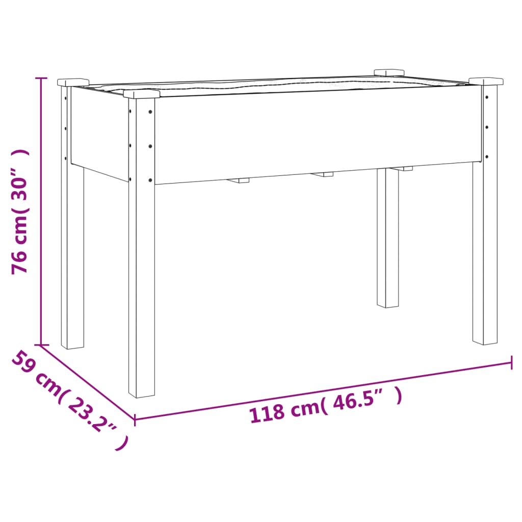 Fioriera con Fodera 118x59x76 cm Legno Massello di Abete - homemem39