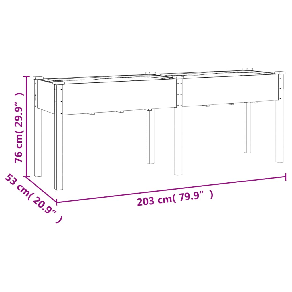 Fioriera con Fodera 203x53x76 cm Legno Massello di Abete - homemem39