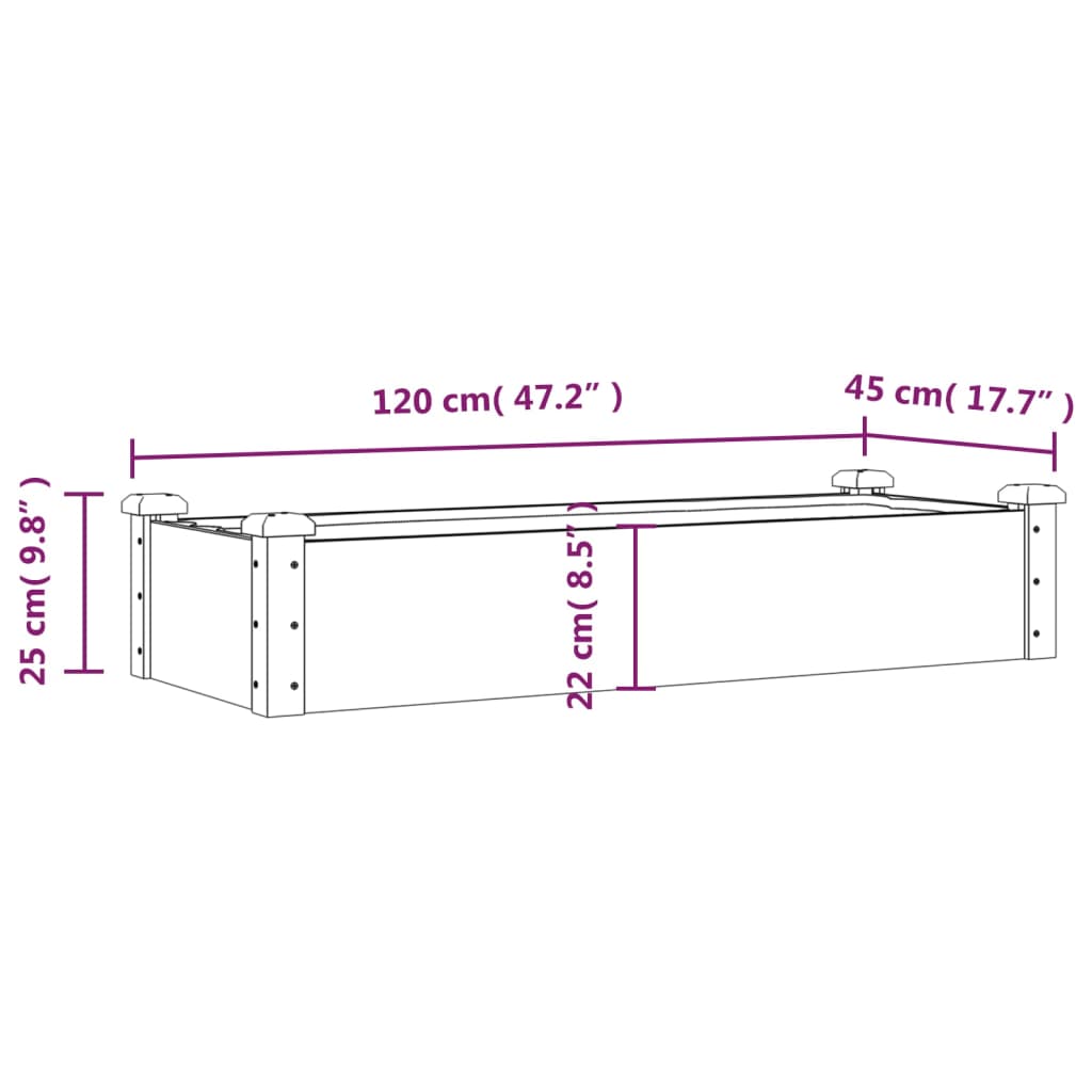 Fioriera Rialzata da Giardino Fodera 120x45x25cm Massello Abete - homemem39