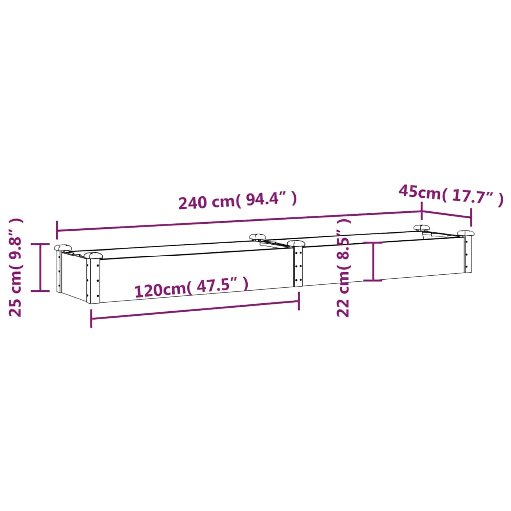 Fioriera Giardino con Fodera Grigia 240x45x25 cm Massello Abete - homemem39