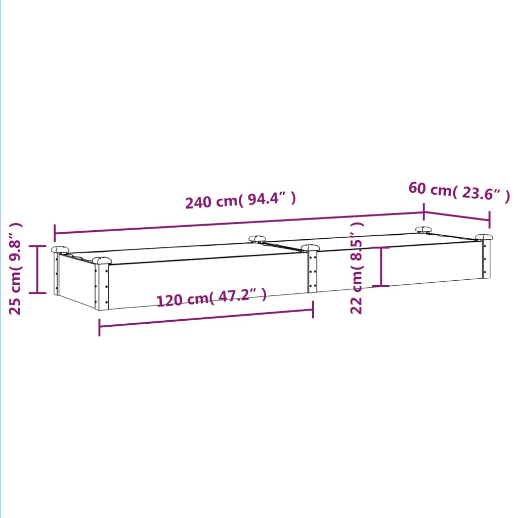 Fioriera Giardino con Fodera Marrone 240x60x25cm Massello Abete - homemem39