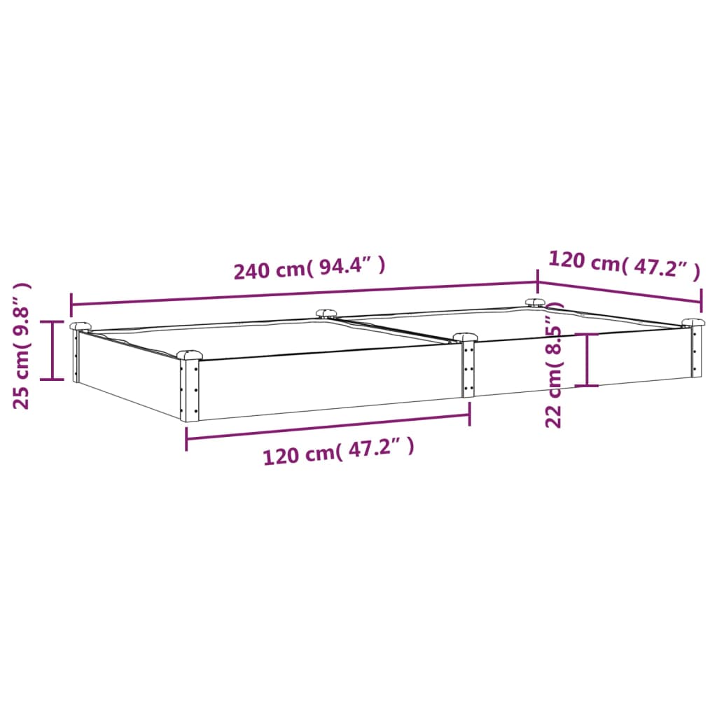 Fioriera da Giardino Fodera Marrone 240x120x25cm Massello Abete - homemem39