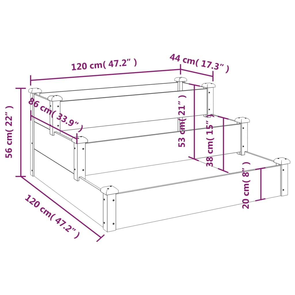 Fioriera Rialzata da Giardino 120x120x56cm Legno Massello Abete - homemem39