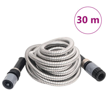 Tubo da Giardino con Ugello Spray Argento 30 m in Acciaio Inox - homemem39