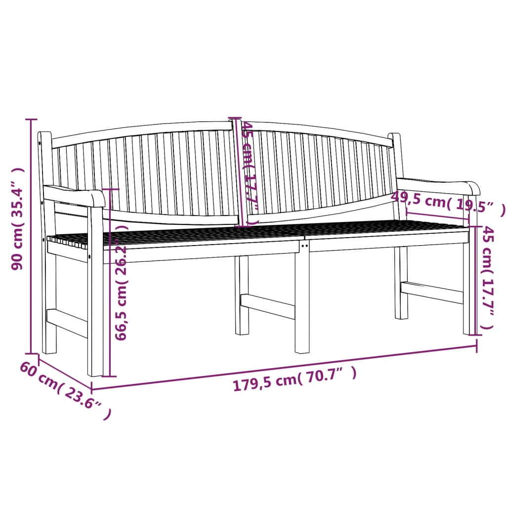 Panca da Giardino 179,5x60x90 cm in Legno Massello di Teak - homemem39