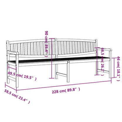 Panca da Giardino 228x59,5x90 cm in Legno Massello di Teak - homemem39