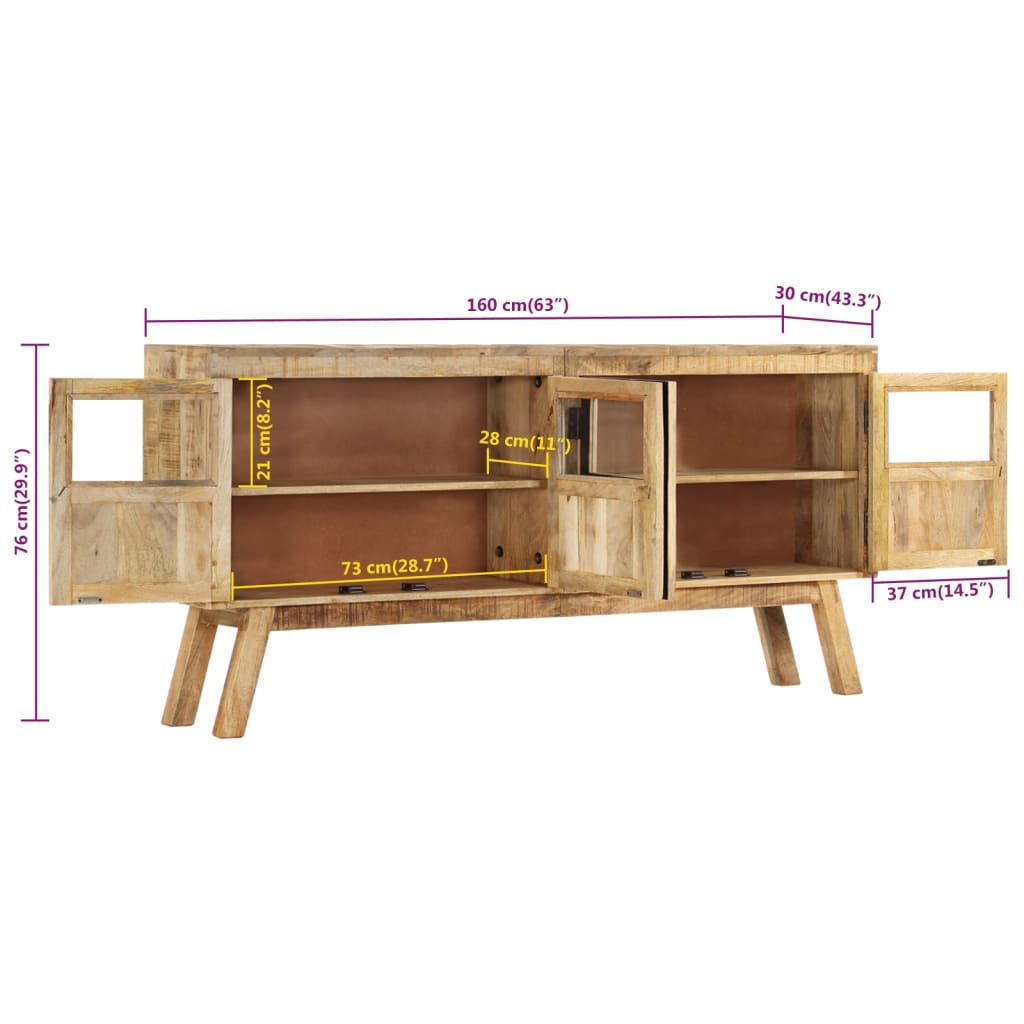 Credenza Marrone e Nera 160x30x76 cm in Legno Massello di Mango - homemem39