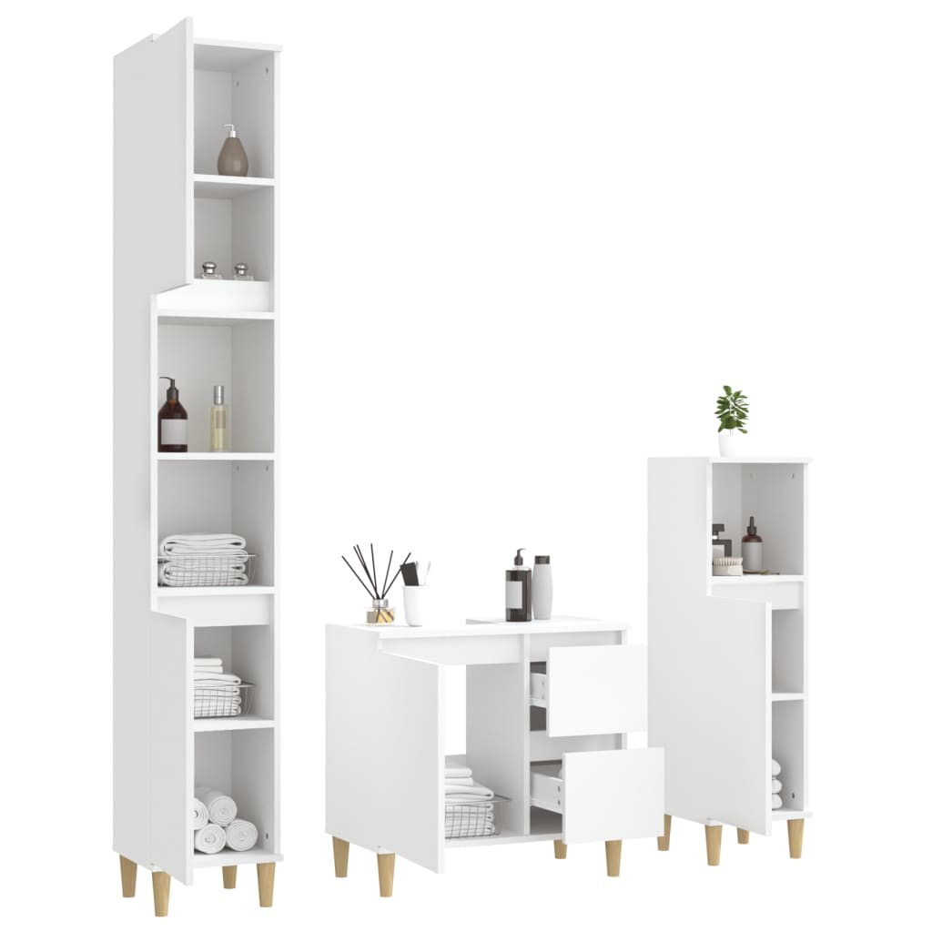 Set di Mobili da Bagno 3 pz Bianco in Legno Multistrato - homemem39