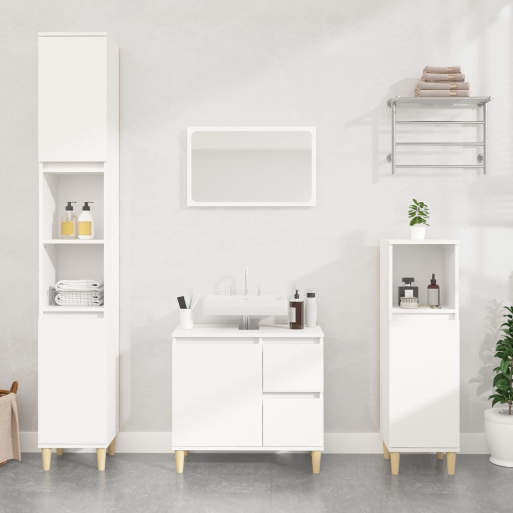 Set di Mobili da Bagno 3 pz Bianco in Legno Multistrato - homemem39