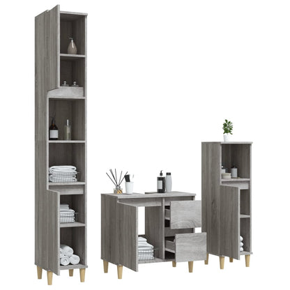 Set Mobili da Bagno 3 pz Grigio Sonoma in Legno Multistrato - homemem39