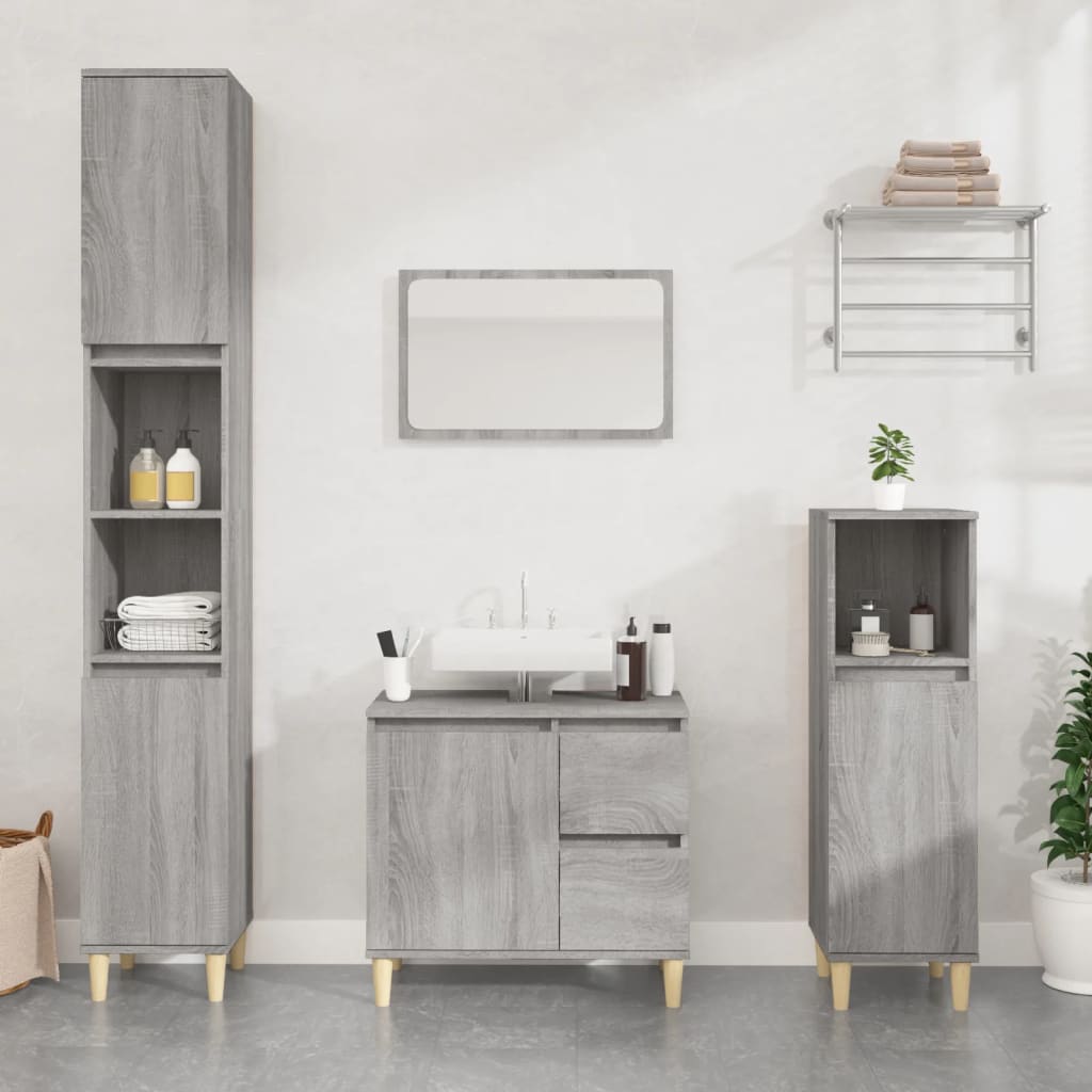 Set Mobili da Bagno 3 pz Grigio Sonoma in Legno Multistrato - homemem39