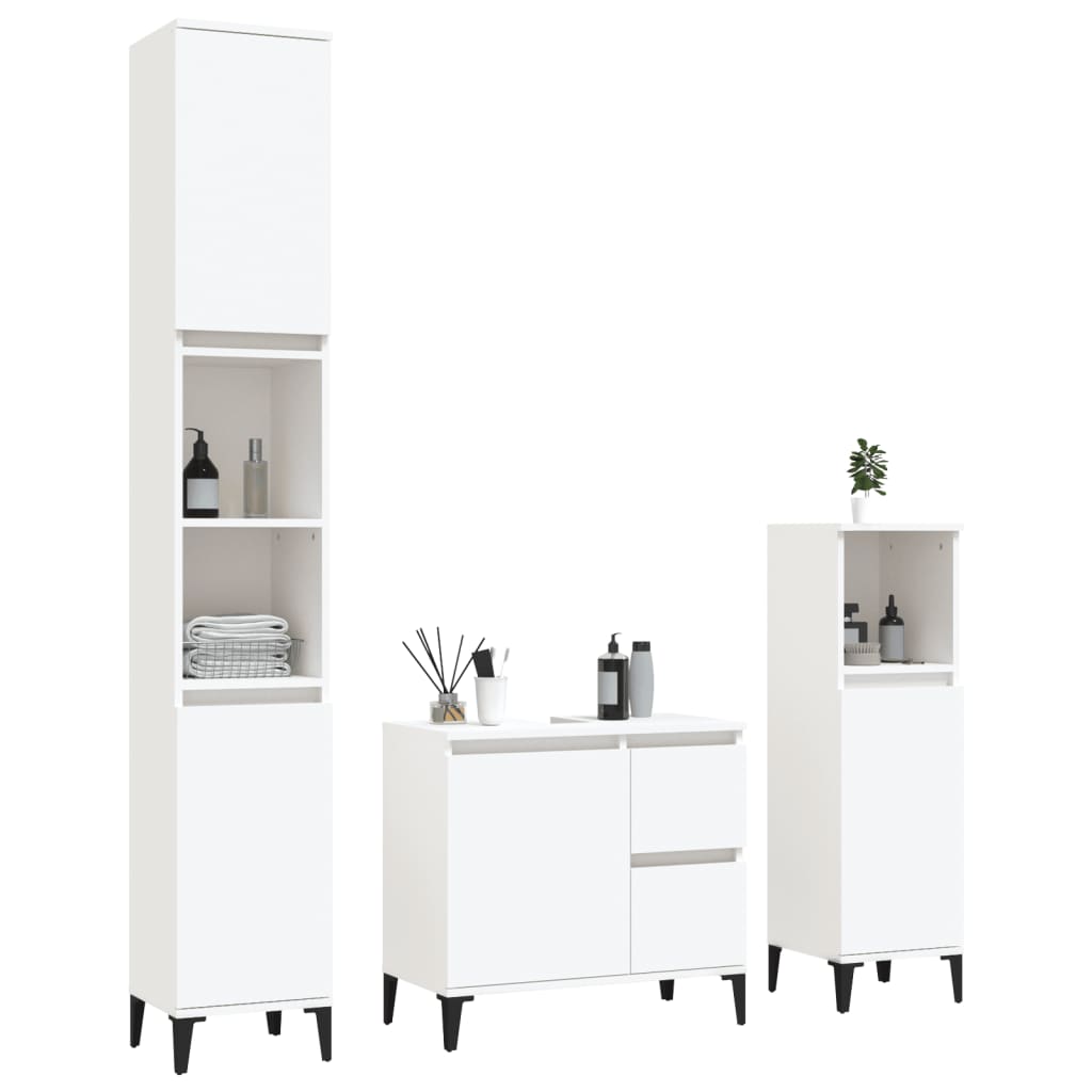 Set di Mobili da Bagno 3 pz Bianco in Legno Multistrato - homemem39