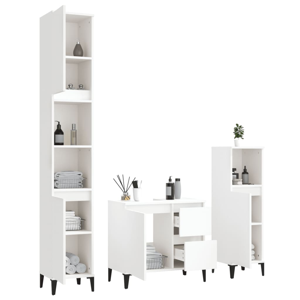 Set di Mobili da Bagno 3 pz Bianco in Legno Multistrato - homemem39