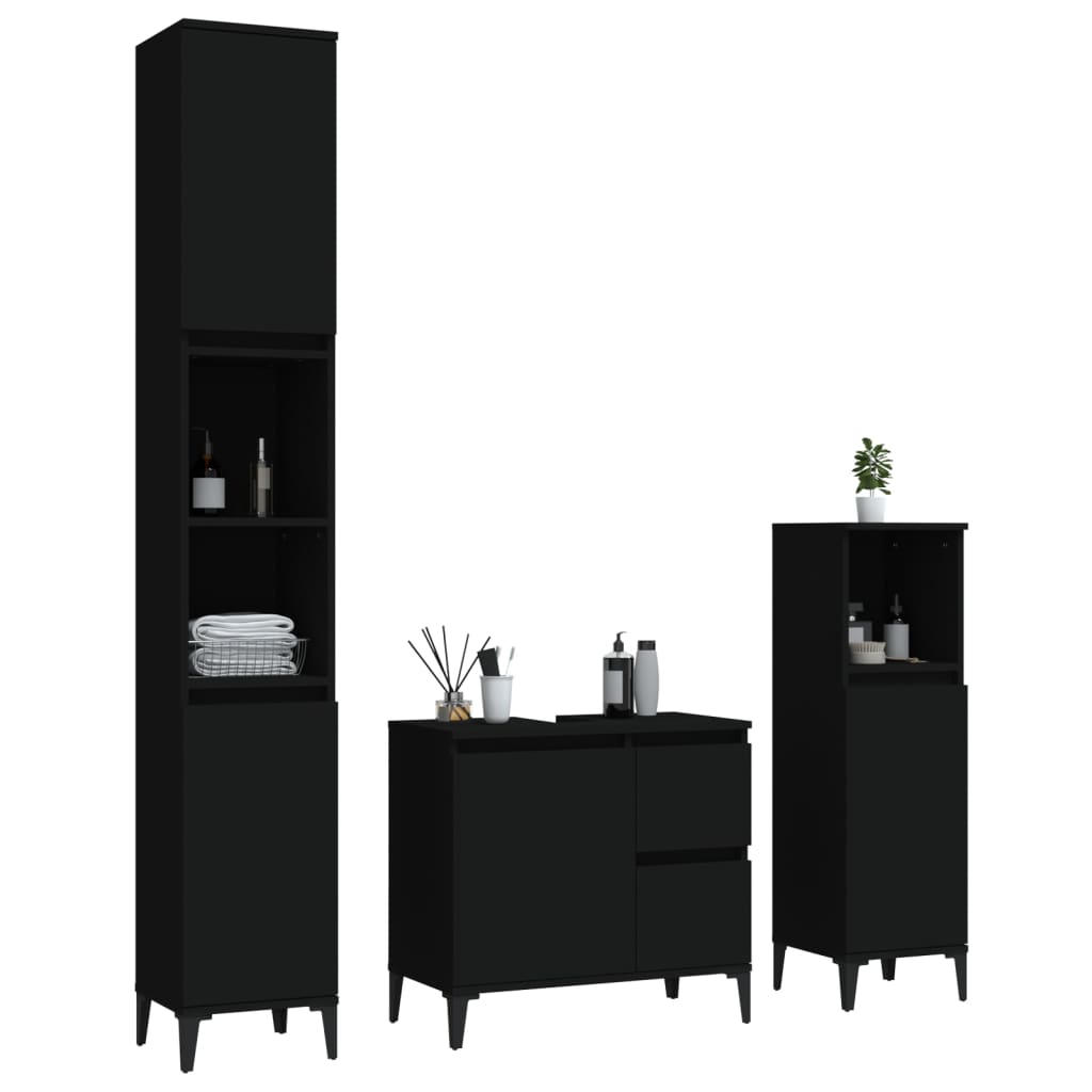 Set di Mobili da Bagno 3 pz Nero in Legno Multistrato - homemem39