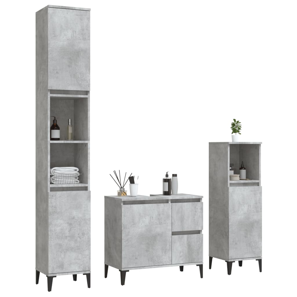 Set di Mobili da Bagno 3 pz Grigio Cemento in Legno Multistrato - homemem39