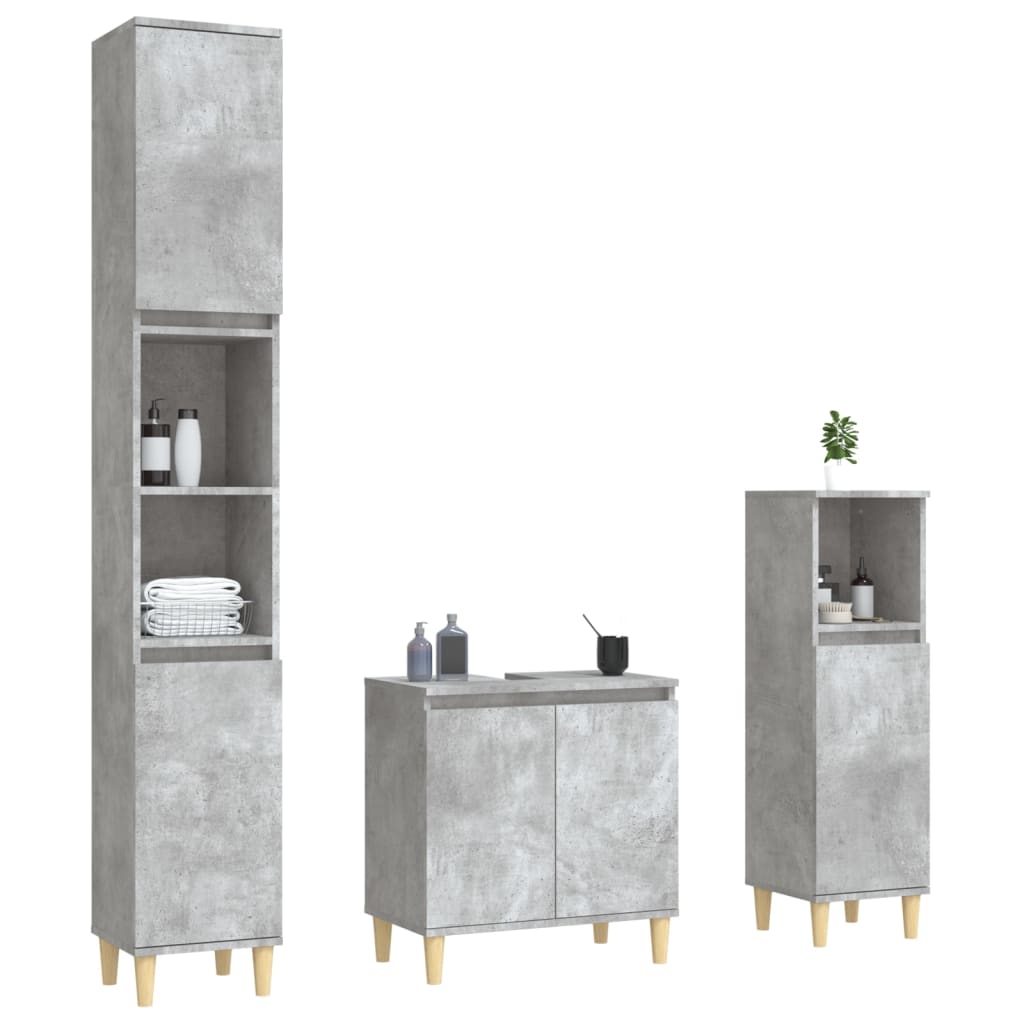 Set Mobili da Bagno 3 pz Grigio Cemento in Legno Multistrato - homemem39