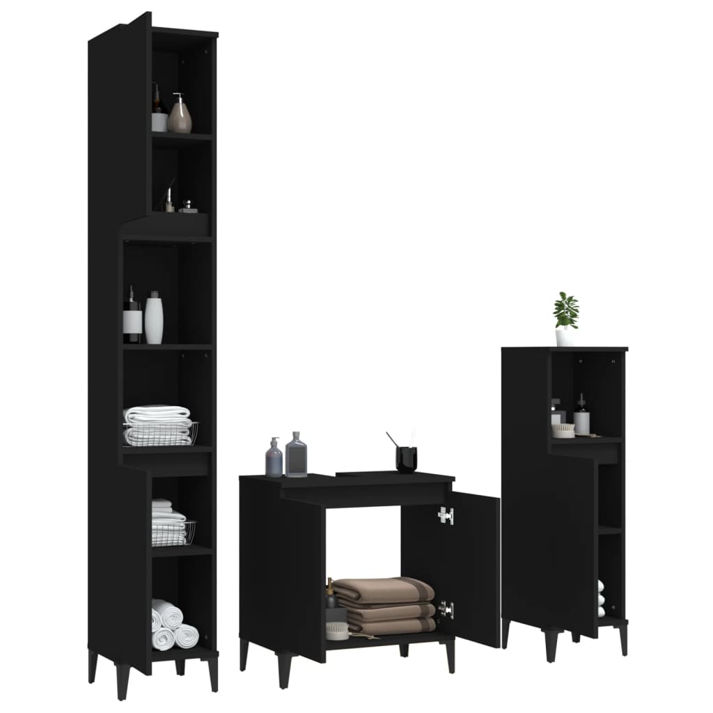 Set Mobili da Bagno 3 pz Nero in Legno Multistrato - homemem39