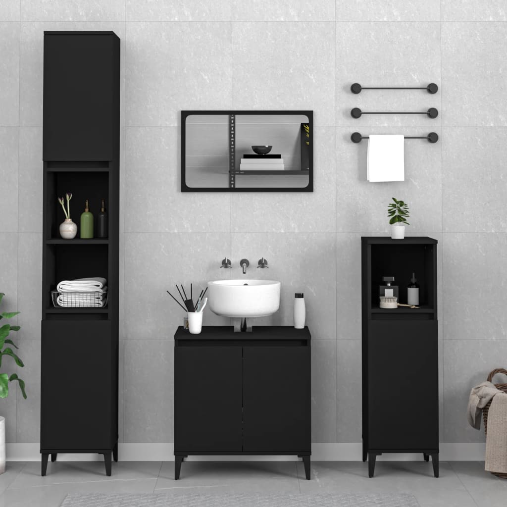 Set Mobili da Bagno 3 pz Nero in Legno Multistrato - homemem39