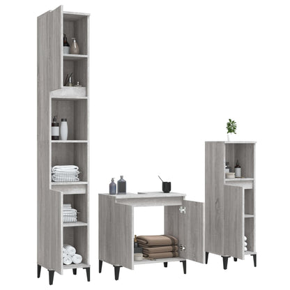 Set Mobili da Bagno 3 pz Grigio Sonoma in Legno Multistrato - homemem39