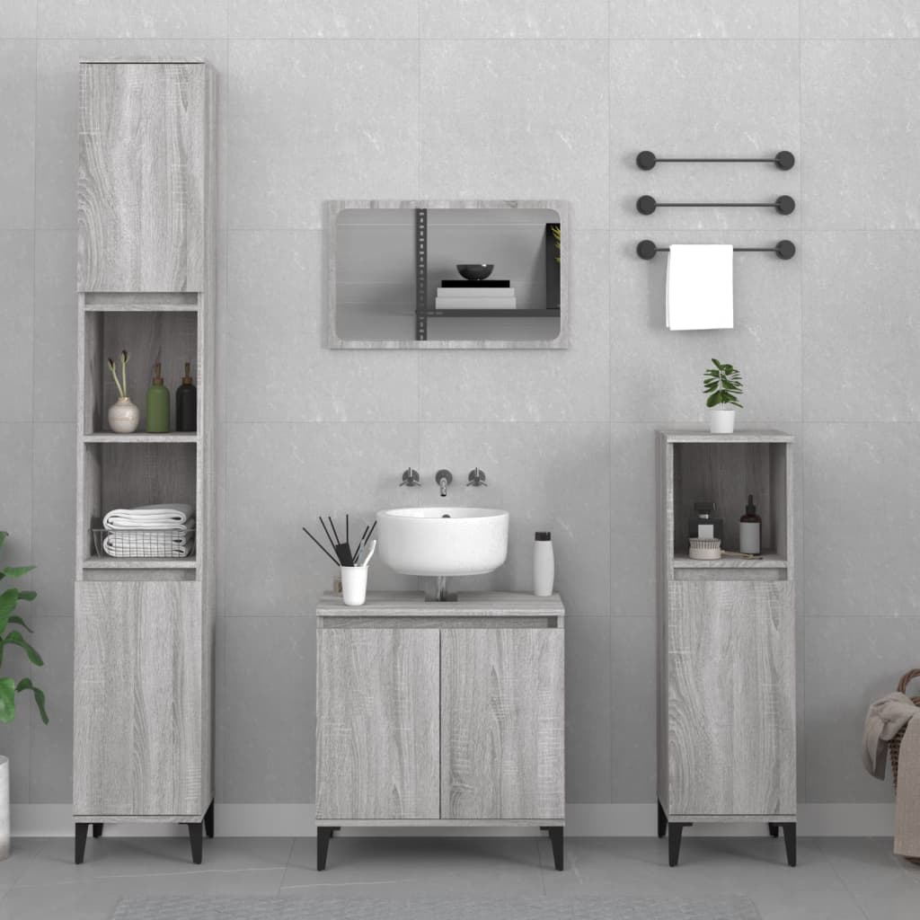 Set Mobili da Bagno 3 pz Grigio Sonoma in Legno Multistrato - homemem39