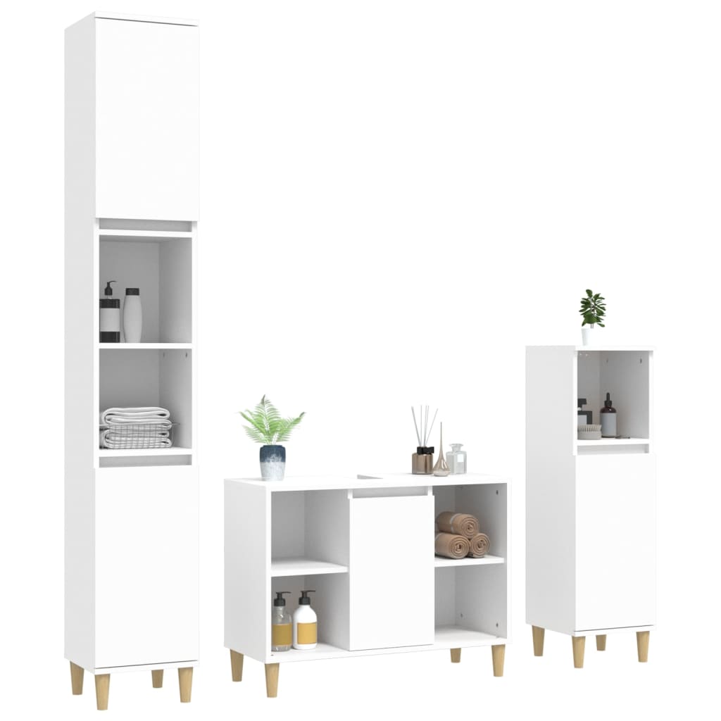 Set Mobili da Bagno 3 pz Bianco in Legno Multistrato - homemem39