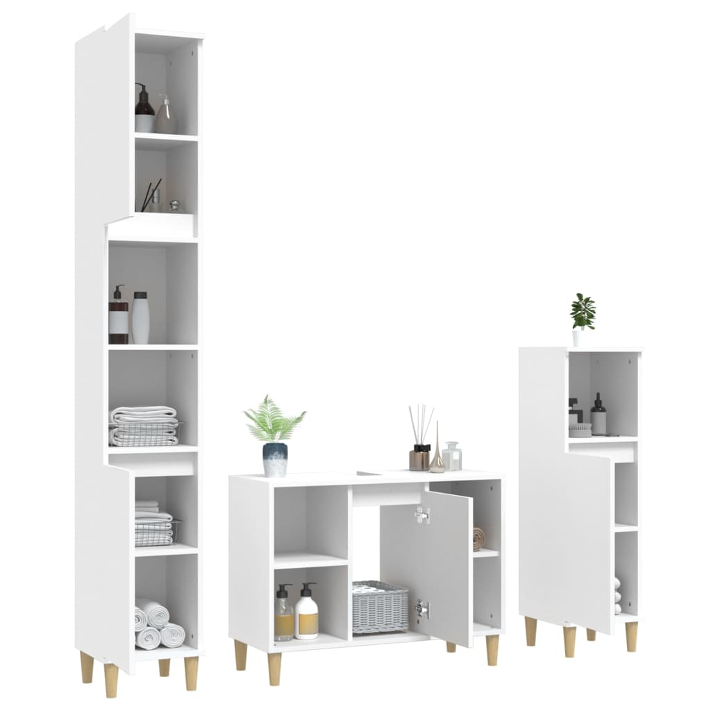 Set Mobili da Bagno 3 pz Bianco in Legno Multistrato - homemem39