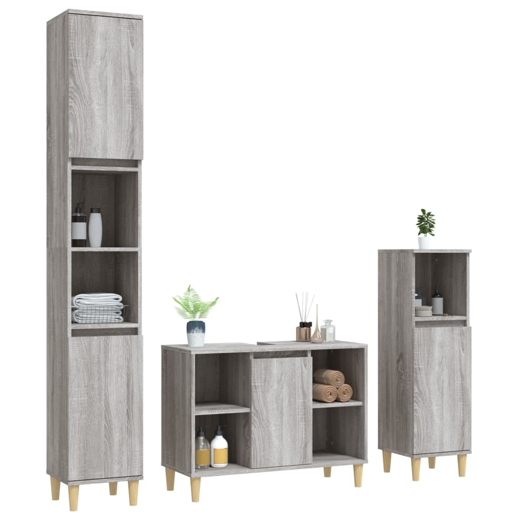 Set Mobili da Bagno 3 pz Grigio Sonoma in Legno Multistrato - homemem39