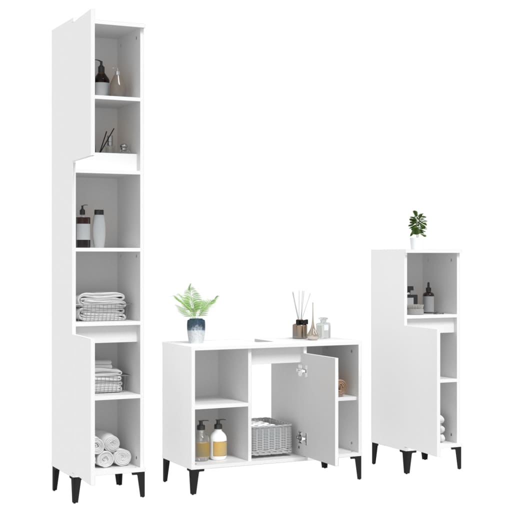 Set Mobili da Bagno 3 pz Bianco in Legno Multistrato - homemem39