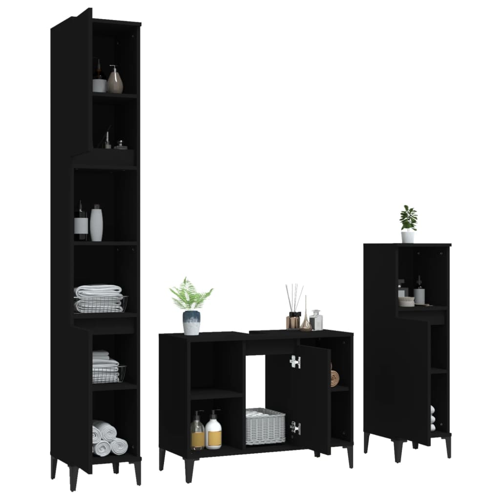 Set Mobili da Bagno 3 pz Nero in Legno Multistrato - homemem39