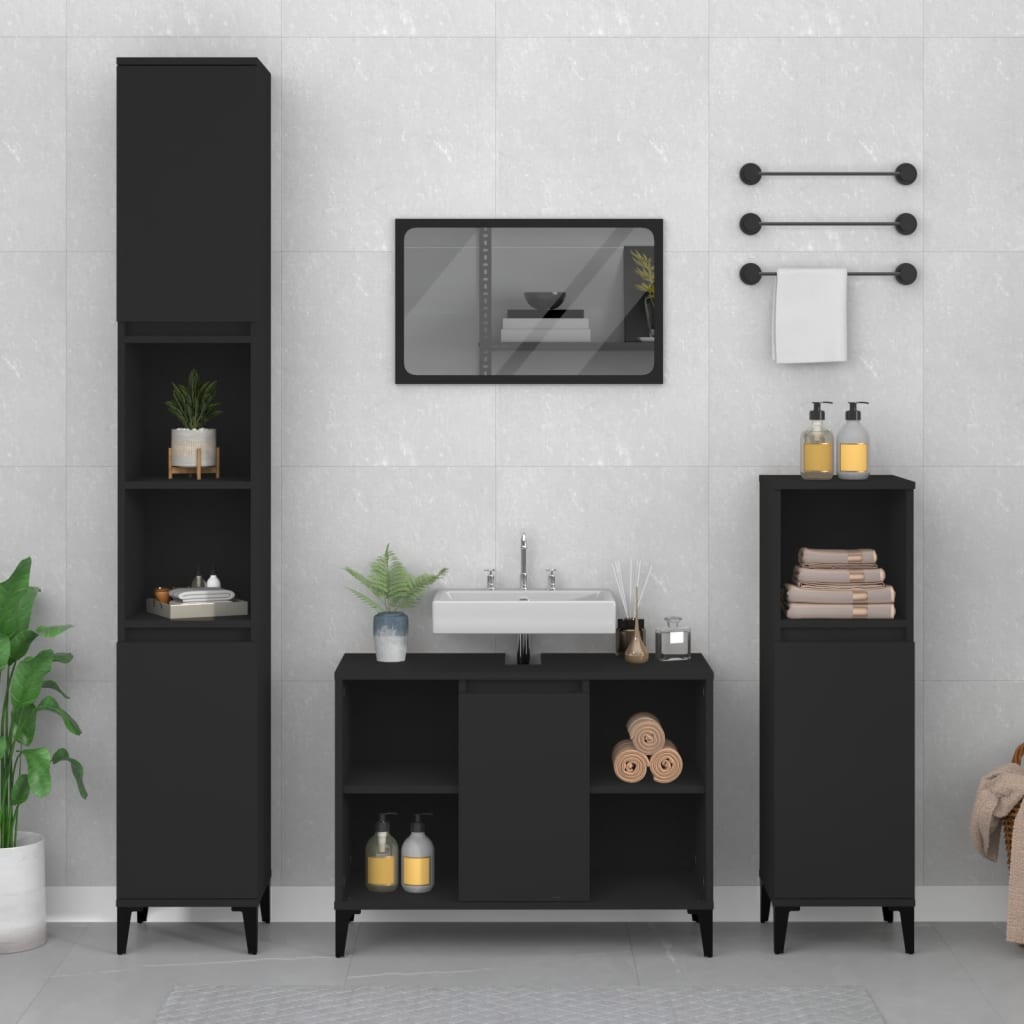 Set Mobili da Bagno 3 pz Nero in Legno Multistrato - homemem39