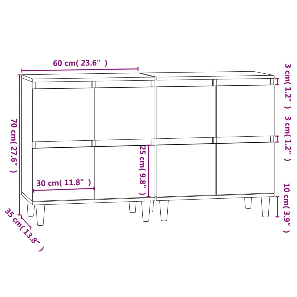 Credenze 2pz Nere 60x35x70 cm in Legno Multistrato - homemem39