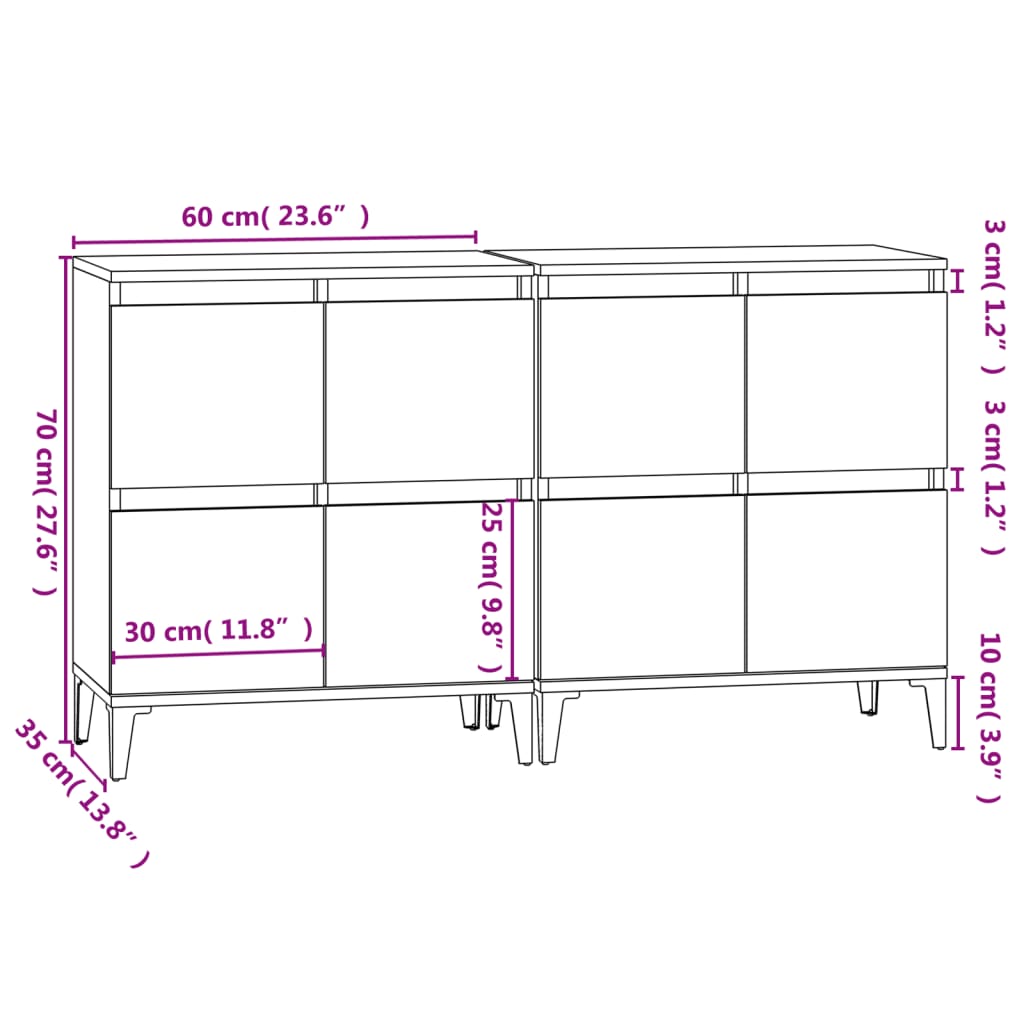 Credenze 2pz Bianche 60x35x70 cm in Legno Multistrato - homemem39